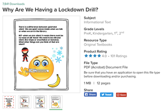 An educational story about lockdown drills, for sale on the site Teachers Pay Teachers